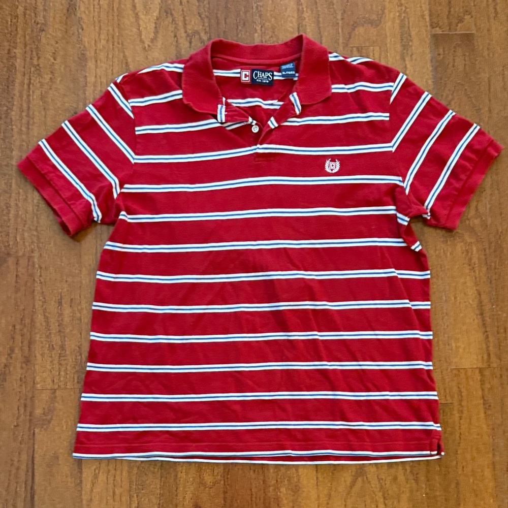 Chaps Red and White Striped Polo Shirt